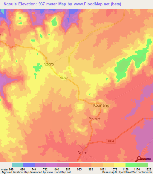 Ngoule,Central African Republic Elevation Map