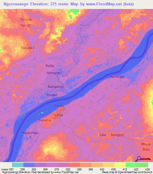 Ngorossango,Central African Republic Elevation Map