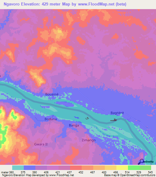 Ngavoro,Central African Republic Elevation Map