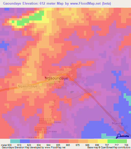 Gaoundaye,Central African Republic Elevation Map