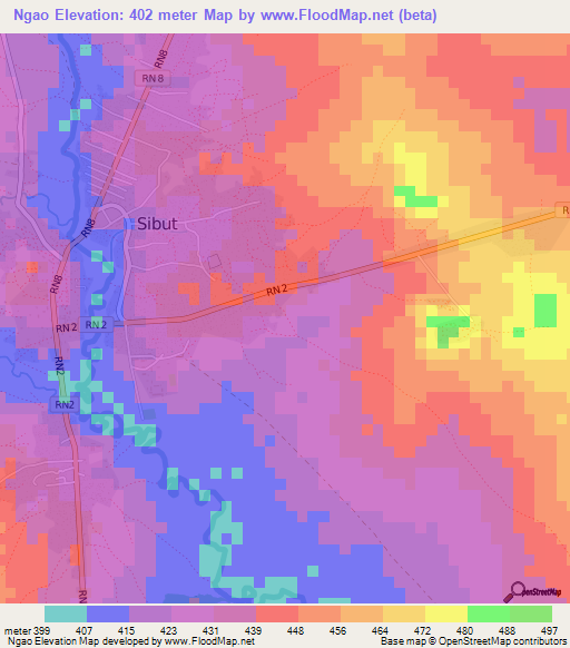 Ngao,Central African Republic Elevation Map