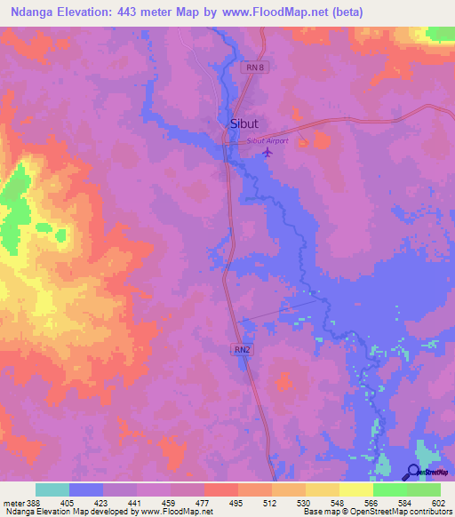 Ndanga,Central African Republic Elevation Map