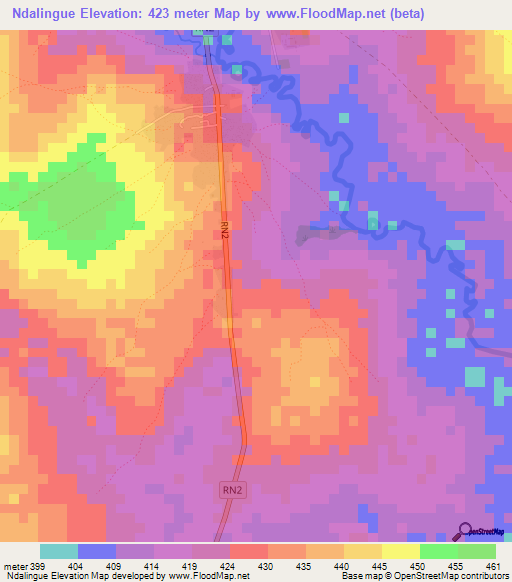 Ndalingue,Central African Republic Elevation Map