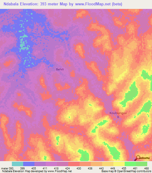 Ndabala,Central African Republic Elevation Map