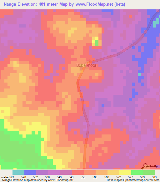 Nanga,Central African Republic Elevation Map