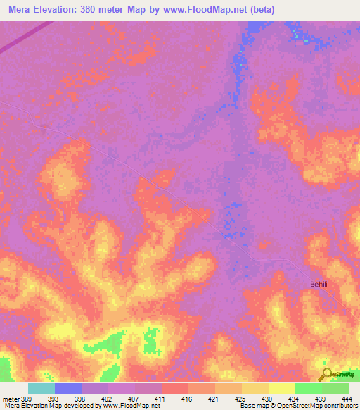 Mera,Central African Republic Elevation Map