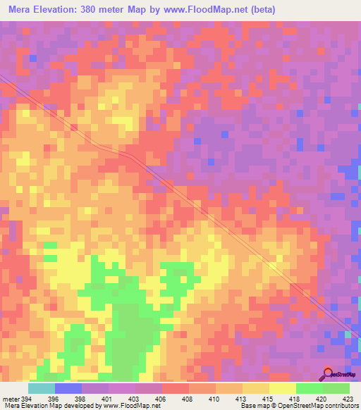 Mera,Central African Republic Elevation Map