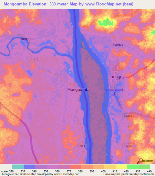Mongoumba,Central African Republic Elevation Map
