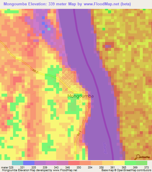 Mongoumba,Central African Republic Elevation Map