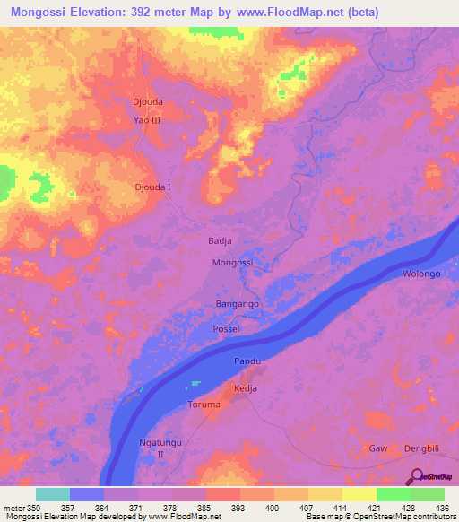 Mongossi,Central African Republic Elevation Map