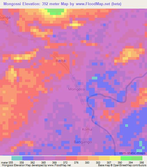 Mongossi,Central African Republic Elevation Map