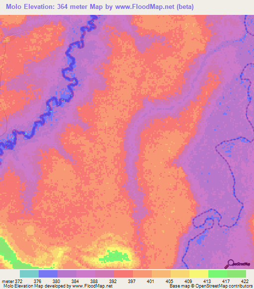 Molo,Central African Republic Elevation Map