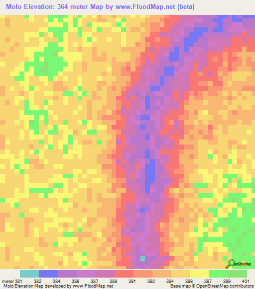 Molo,Central African Republic Elevation Map