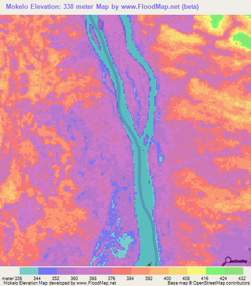 Mokelo,Central African Republic Elevation Map