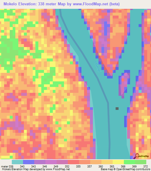 Mokelo,Central African Republic Elevation Map