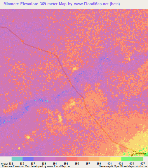 Miamere,Central African Republic Elevation Map