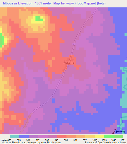 Mboussa,Central African Republic Elevation Map