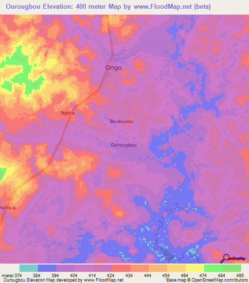Ourougbou,Central African Republic Elevation Map