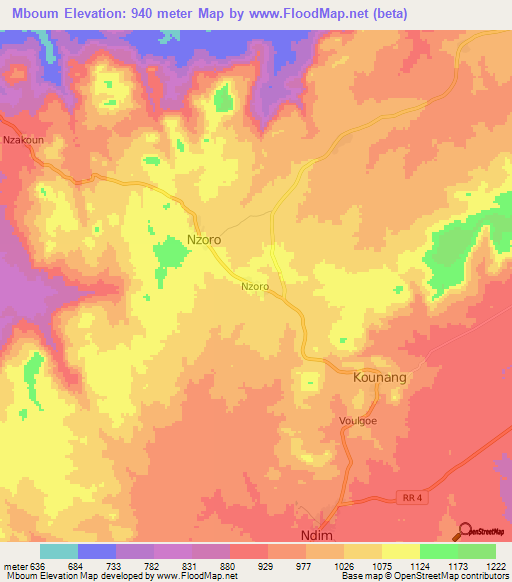Mboum,Central African Republic Elevation Map