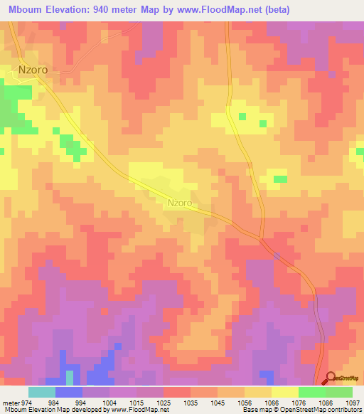 Mboum,Central African Republic Elevation Map