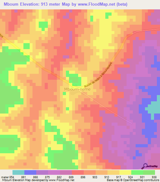 Mboum,Central African Republic Elevation Map