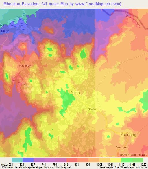 Mboukou,Central African Republic Elevation Map