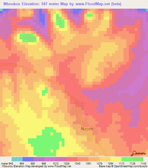 Mboukou,Central African Republic Elevation Map