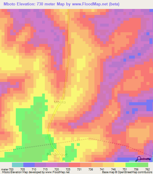 Mboto,Central African Republic Elevation Map