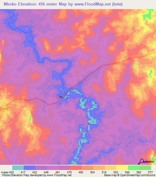 Mboko,Central African Republic Elevation Map