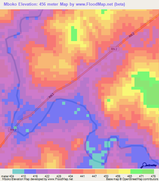 Mboko,Central African Republic Elevation Map