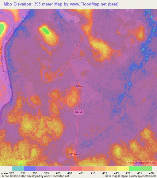 Mbo,Central African Republic Elevation Map