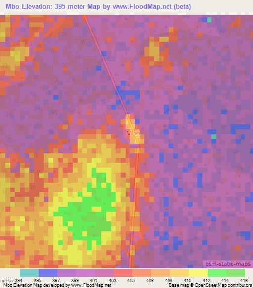 Mbo,Central African Republic Elevation Map