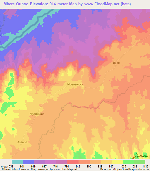 Mbere Ouhoc,Central African Republic Elevation Map