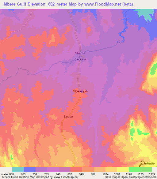 Mbere Guili,Central African Republic Elevation Map