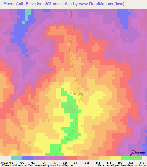 Mbere Guili,Central African Republic Elevation Map
