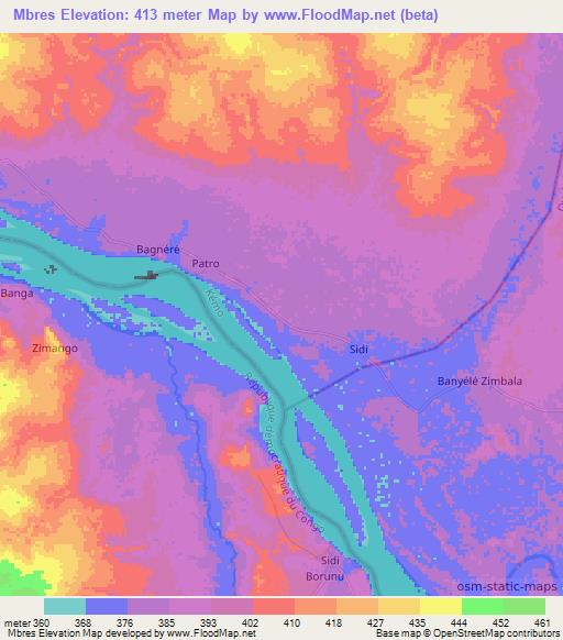 Mbres,Central African Republic Elevation Map
