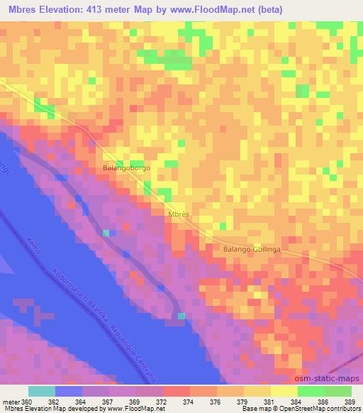 Mbres,Central African Republic Elevation Map