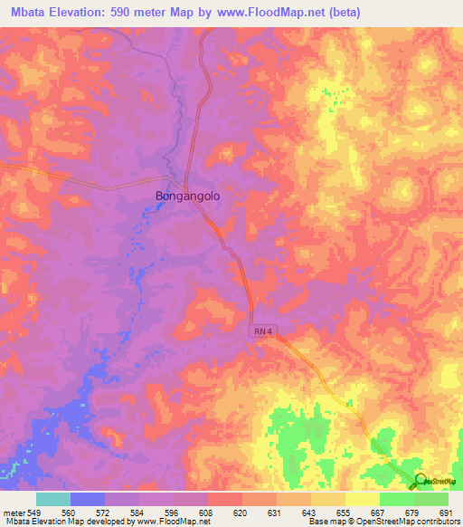 Mbata,Central African Republic Elevation Map