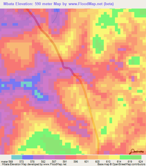 Mbata,Central African Republic Elevation Map