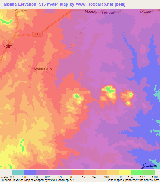 Mbana,Central African Republic Elevation Map