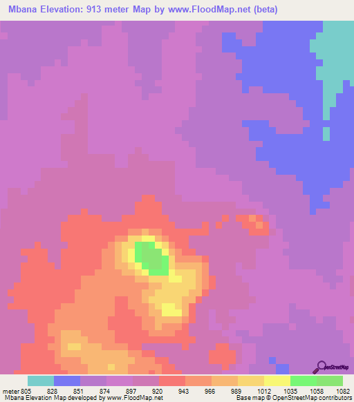 Mbana,Central African Republic Elevation Map