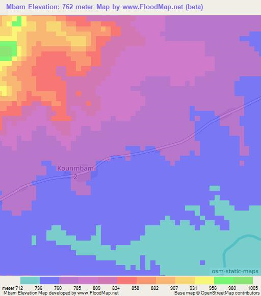 Mbam,Central African Republic Elevation Map