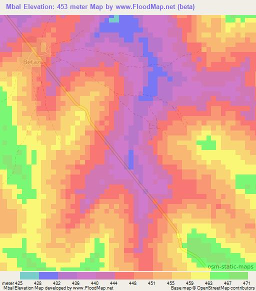Mbal,Central African Republic Elevation Map