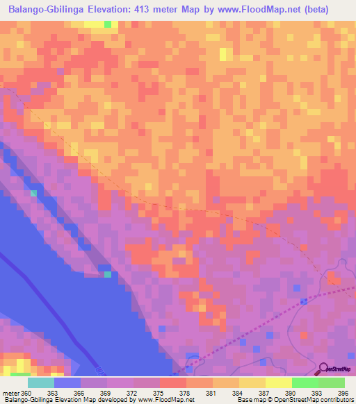 Balango-Gbilinga,Central African Republic Elevation Map