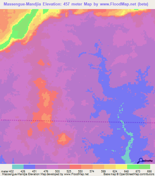 Massengue-Mandjia,Central African Republic Elevation Map
