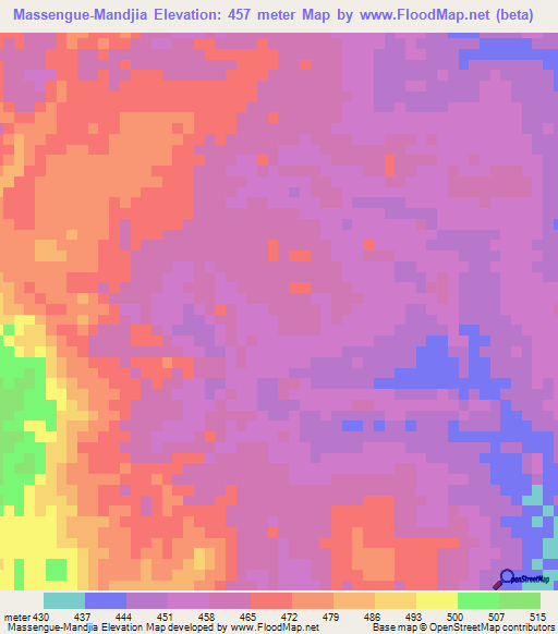 Massengue-Mandjia,Central African Republic Elevation Map
