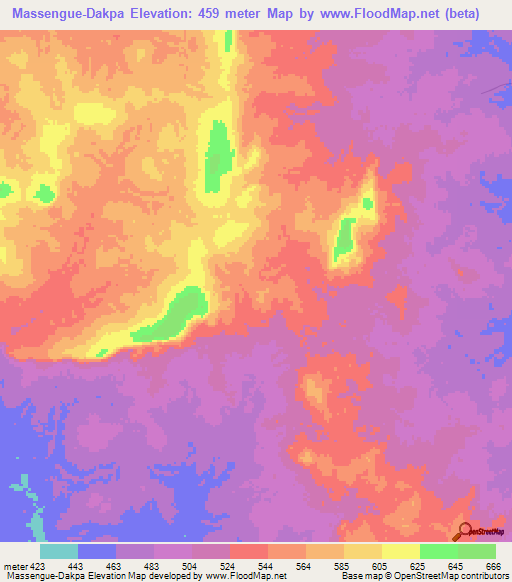 Massengue-Dakpa,Central African Republic Elevation Map