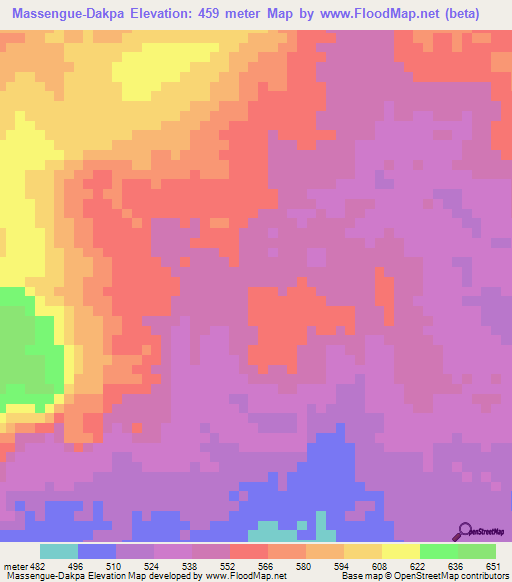 Massengue-Dakpa,Central African Republic Elevation Map