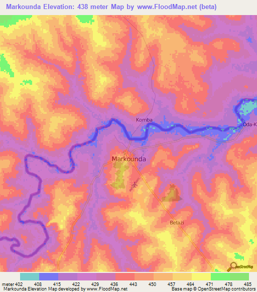 Markounda,Central African Republic Elevation Map