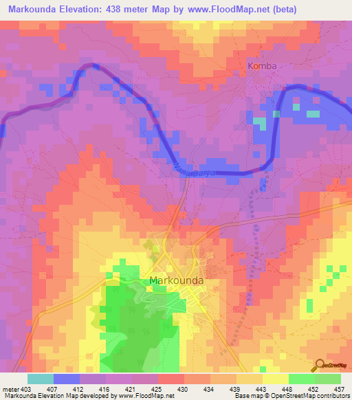 Markounda,Central African Republic Elevation Map
